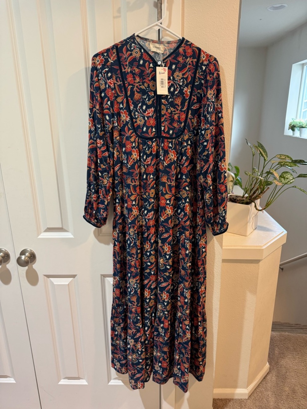 Sonmer Aura Long Sleeve Maxi Dress - Navy with Rust Floral